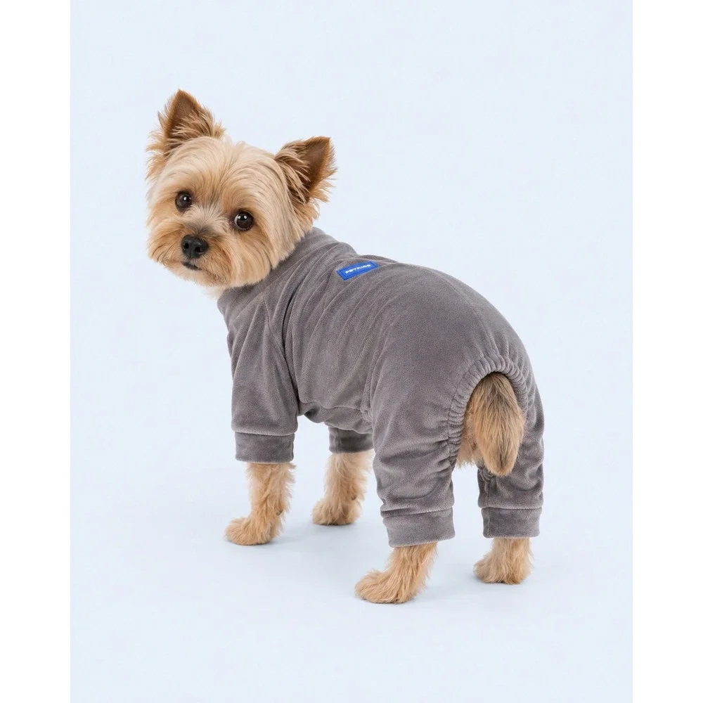 Gray Velvet Pet Pajamas Jumpsuit Dog Cat Four-Leg XL